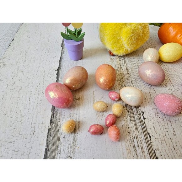 Vintage chick carrot eggs glitter flower spring Easter decor set - Picture 3 of 9